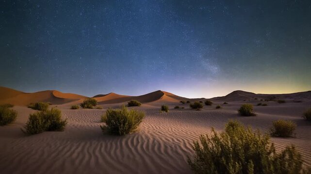 beautiful view of desert at night with clear sky and stars footage