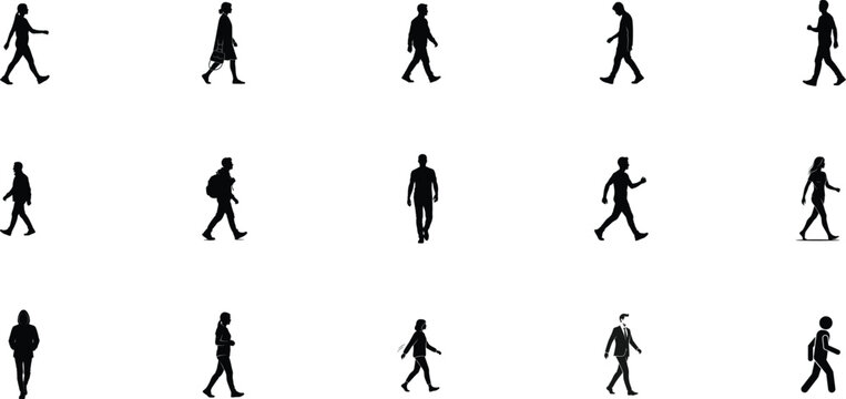 Sequence of walking silhouettes in various poses