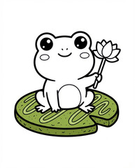 Fototapeta premium Cute Frog Sitting on Lily Pad Coloring Page