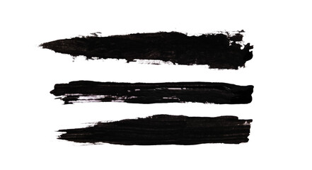 A set of abstract black paint brush strokes isolated as PNG with transparent background for modern design.