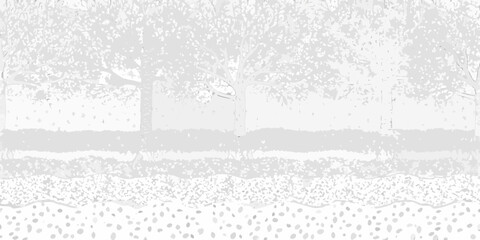 Obraz premium A grayscale image depicting a snowy winter landscape with trees and a road