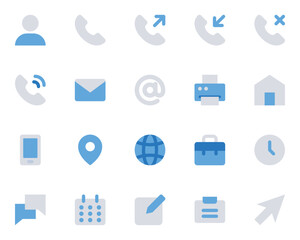 Blue color icons set for Contact