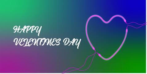 Happy valentines day greeting with a glowing pink heart on a vibrant gradient background