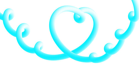 Abstract fluid turquoise heart shape with decorative swirls on a clean white background