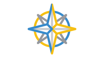 Modern Blue Yellow and Grey Compass Rose Vector Icon isolated PNG with Transparent Background