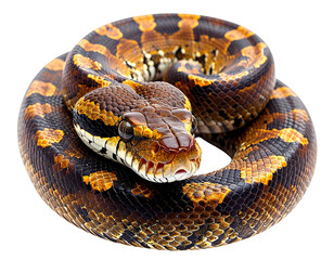 Fototapeta premium Close-up of a coiled African Rock Python with intricate scale patterns.