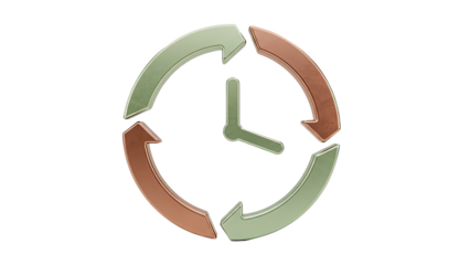 Circular arrows clock icon on transparent background