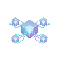 Obraz premium Blockchain Node Isometric Icon. Decentralized Network and Fintech Data Vector.