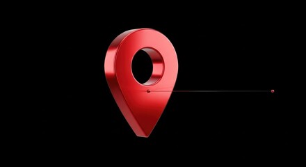 Red location pin with tether on black background