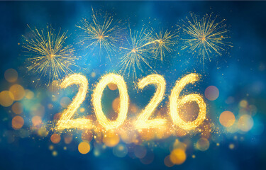 2026 New Year Fireworks Background with Bright and Gorgeous Light Effects