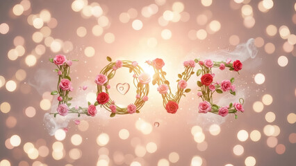 Beautiful floral love typography with romantic background