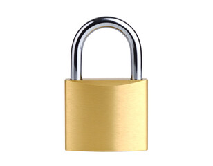 Fototapeta premium For privacy, security, safety, or access control, an isolated golden padlock with a silver shackle, cut out