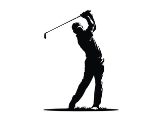 Golfer in silhouette swings a club on a white background.