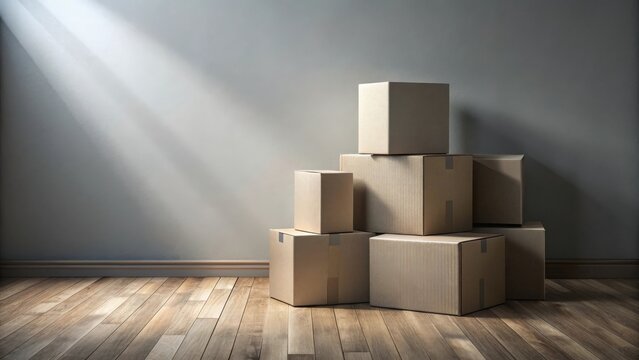 A Stack of Cardboard Boxes in a Sunlit Room Ready for Relocation