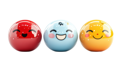 Three Adorable Japanese Cartoon Mascots with Playful Expressions on transparent background