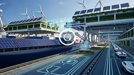 Futuristic Smart City with AI-Powered Transportation and Renewable Energy. - Powered by Adobe