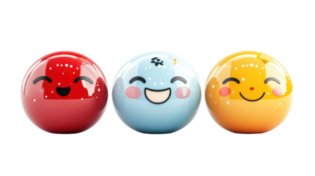 Three Adorable Japanese Cartoon Mascots with Playful Expressions on transparent background - Powered by Adobe