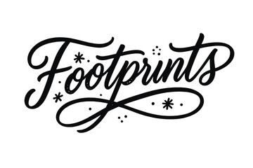 Snowflake Script Art. Footprints ? Script Hand-Lettering: fluid brush-style cursive with curved baseline;