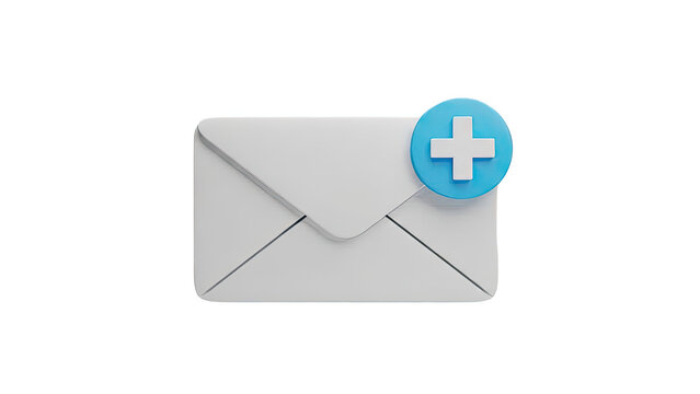 Envelope with a blue circle and white plus icon on transparent background - Powered by Adobe