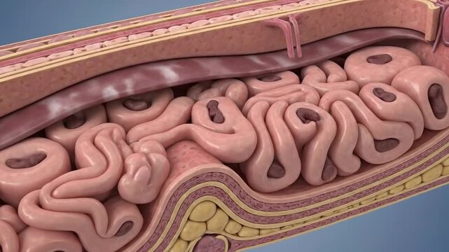 Medical 3D Animation: Hernia Anatomy Cross-Section, Abdominal Cavity and Intestines