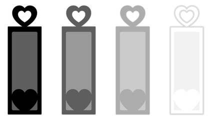 Index Tabs / Decorative Labels, Decorative heart-themed labels for digital planning, vertical orientation, colors including monochrome shades, simple and clean aesthetic