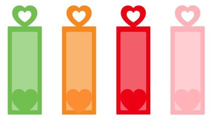 Index Tabs / Decorative Labels, Decorative heart-themed labels for digital planning, vertical orientation, pink/red/orange/green, simple and clean aesthetic