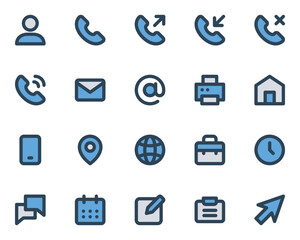 Blue color outline icons set for Contact