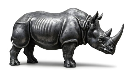 Obraz premium Black rhino figurine on white background