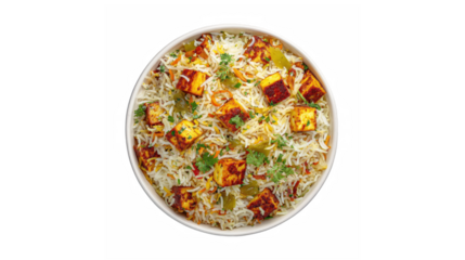 Delicious paneer biryani served in a bowl