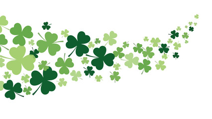 A wave of green shamrocks, varying in size and shade, on a white background. © Keyla
