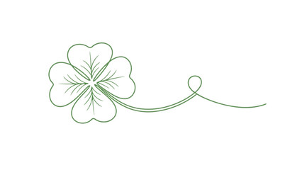 A delicate green four-leaf clover with a swirling vine extending to the right. © Jimy