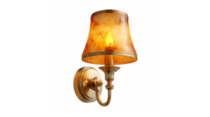 Elegant brass wall sconce with amber glass shade and flickering flame light