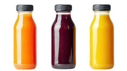 Three Japanese Bottled Juices Arranged Neatly with Premium Packaging on transparent background