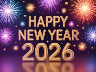 Happy new year 2026 celebration with colorful fireworks on dark background