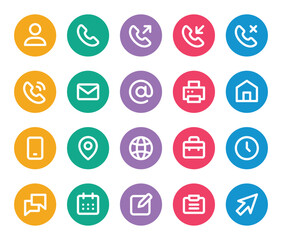 Rounded color outline icons set for Contact
