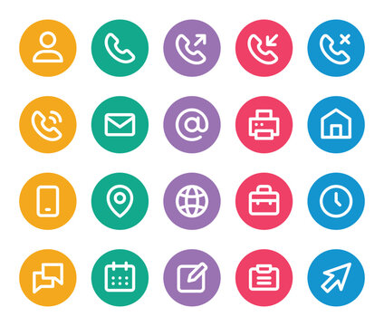 Rounded color outline icons set for Contact