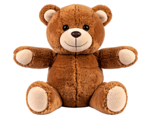 Adorable brown teddy bear with sewn accents that is isolated, cut out