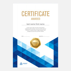 Certificate and diploma design, creative geometric triangle background, flat style