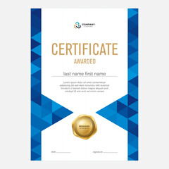 Certificate and diploma design, creative geometric triangle background, flat style