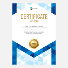 Certificate and diploma design, creative geometric triangle background, flat style