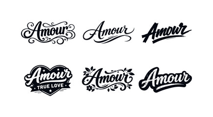 Artistic Lettering Variations. amour set. Set lettering. harmonious lettering variations of the same emblematic concept, each with different artistic