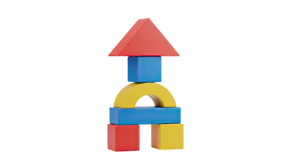 Colorful wooden building blocks tower on transparent background