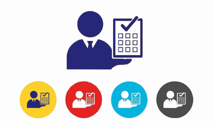 User Checklist Icon Set &ndash; Person Holding Clipboard with Checkmark. Includes Yellow Red Blue Gray Variants. Vector, Editable Stroke, Minimalist Design