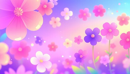 Cute Pastel Flower Illustration with Pink and Purple Gradient Background