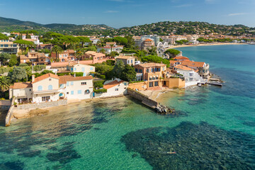 Fototapeta premium Aerial view of the Sainte-Maxime resort town on the French Riviera coast, France