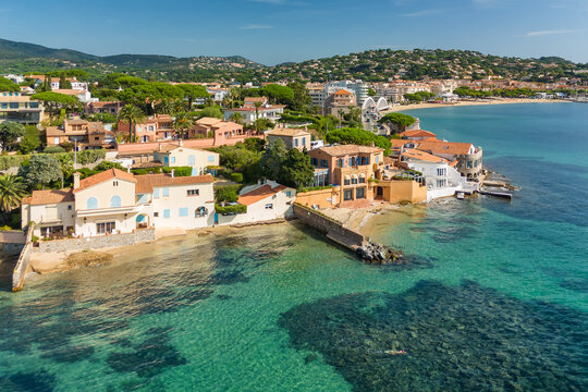 Aerial view of the Sainte-Maxime resort town on the French Riviera coast, France