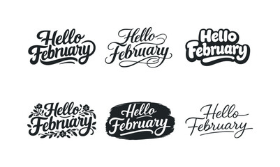 Obraz premium February Lettering Styles. Hello February. Set lettering. harmonious lettering variations of the same emblematic concept, each with different