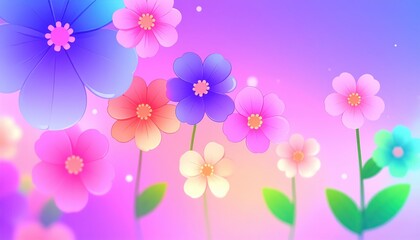 Naklejka premium Cute Pastel Flower Illustration with Pink and Purple Gradient Background