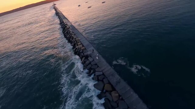 FPV Drone Aerial of Eastern Point Lighthouse at Sunset