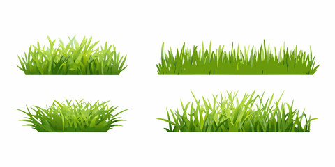 Four patches of vibrant green grass varying in density and shape